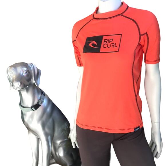 Rip Curl Orange Surfing Short Sleeve Shirt Women's Size Large UPF 50 - Picture 1 of 7